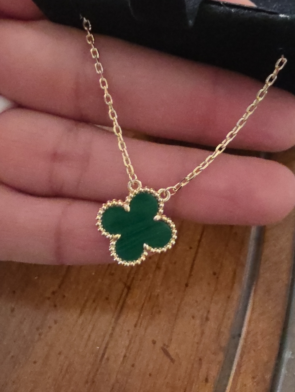 Van Cleef & Arpels Gold Green Alhambra Clover Necklace